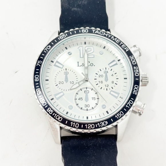 L&Co Men’s Silver Dial Silver Tone Case Black Strap Large 2” Dial LCW20098S - Picture 2 of 5